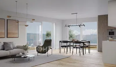 Oturma odası; ahşap zemin, doğal ışık, modern stil, yüksek tavan