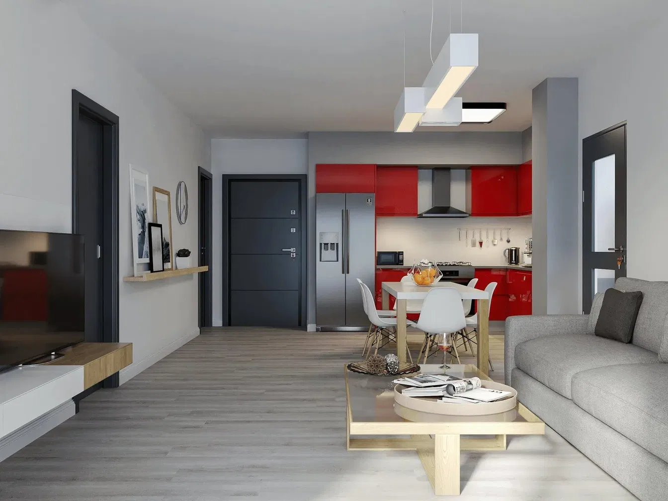 Cucina; elettrodomestici, pavimento in legno, luce naturale, stile moderno, ristrutturato