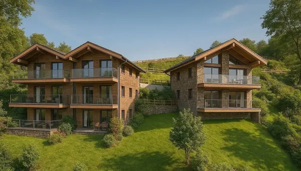 Living room; wood floor, natural light, modern style, high ceiling