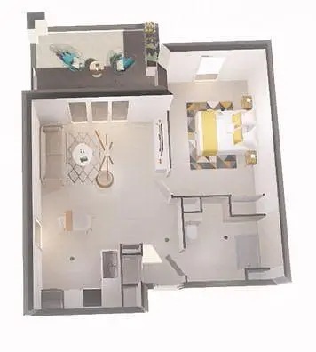 Living room; wood floor, natural light, modern style, high ceiling