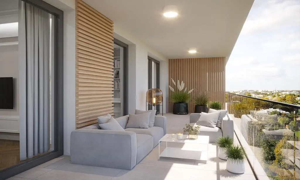 Dnevna soba; drveni pod, prirodno svjetlo, moderni stil, visoki plafoni