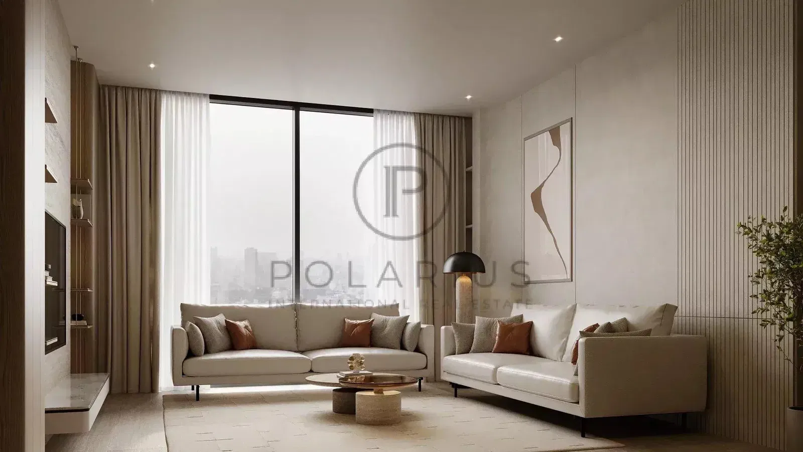 Woonkamer; houten vloer, natuurlijk licht, moderne stijl, hoge plafonds