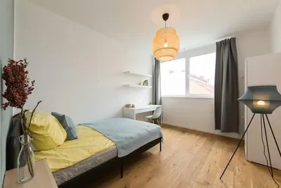 Cuisine; électroménager, parquet, lumière naturelle, style moderne, rénové