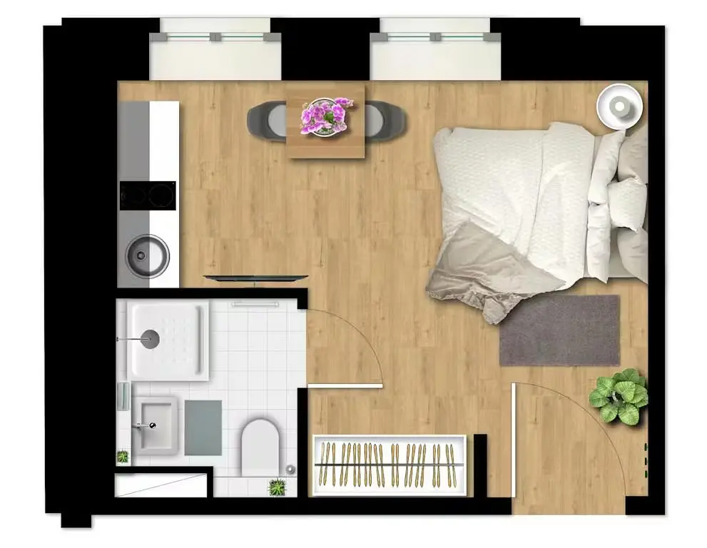 Salón; suelo de madera, luz natural, estilo moderno, techos altos