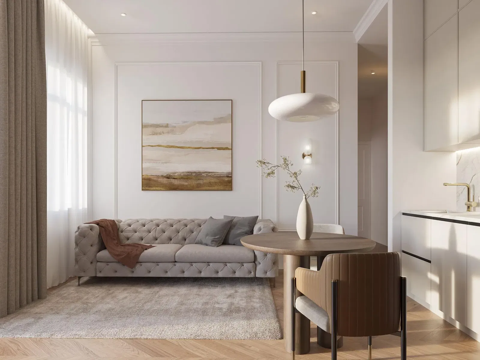 Soggiorno; pavimento in legno, luce naturale, stile moderno, soffitti alti