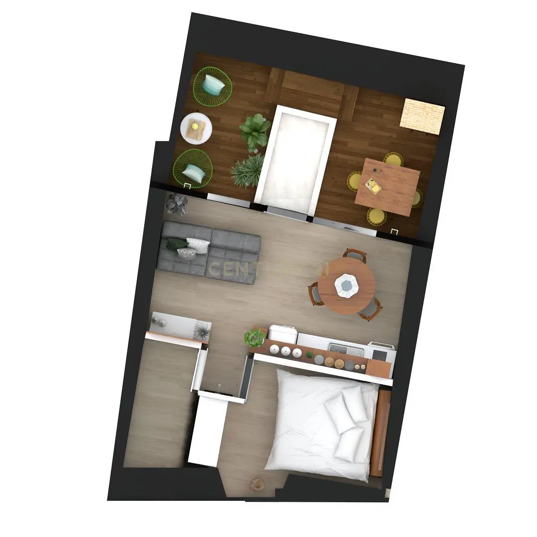 Kuchyně; kuchyňské spotřebiče, dřevěná podlaha, přirozené světlo, moderní styl, po rekonstrukci