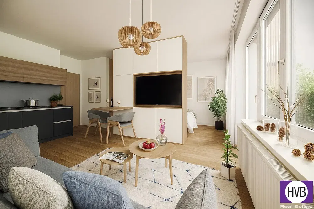Living room; wood floor, natural light, modern style, high ceiling