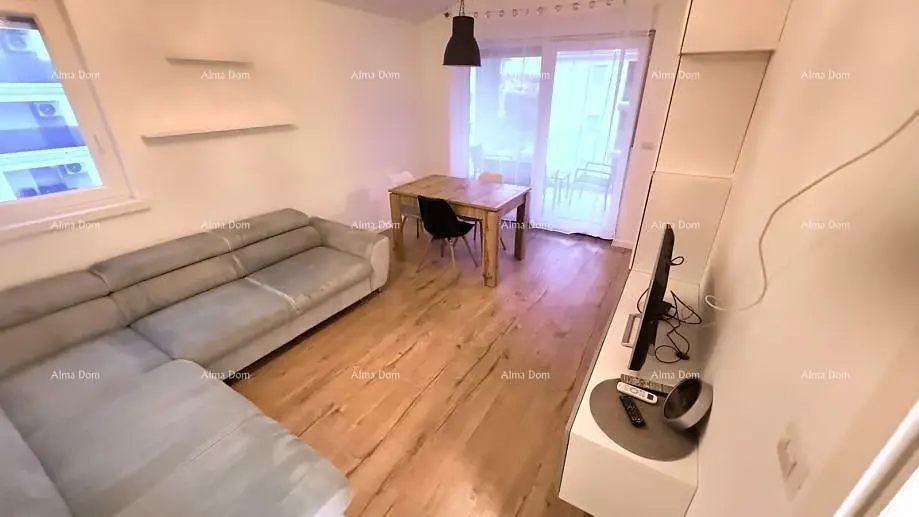 Obývací pokoj; dřevěná podlaha, přirozené světlo, moderní styl, vysoké stropy