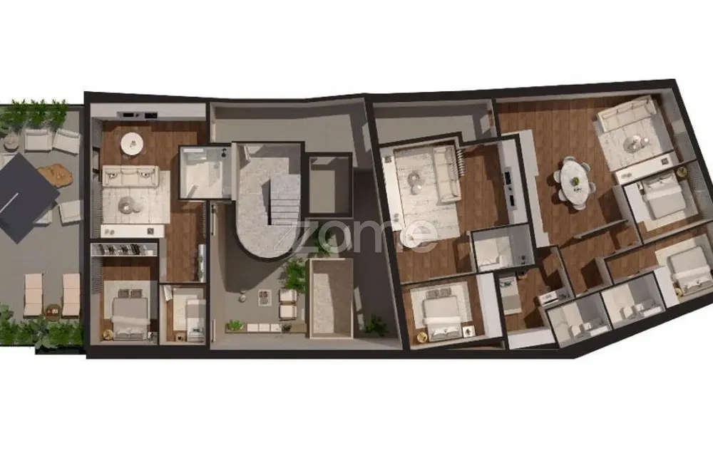 Wohnzimmer; holzboden, tageslicht, moderner stil, hohe decken