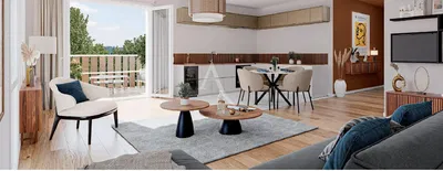 Salon; parquet, lumière naturelle, style moderne, hauteur sous plafond