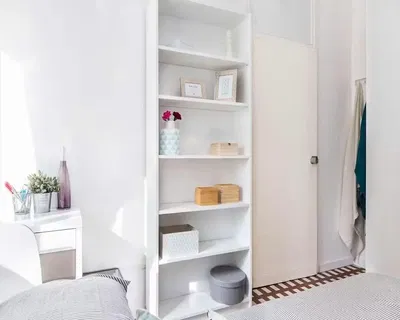 Kitchen; kitchen appliances, wood floor, natural light, modern style, renovated