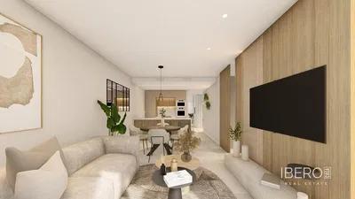 Salon; parquet, lumière naturelle, style moderne, hauteur sous plafond