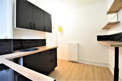 Kitchen; kitchen appliances, wood floor, natural light, modern style, renovated