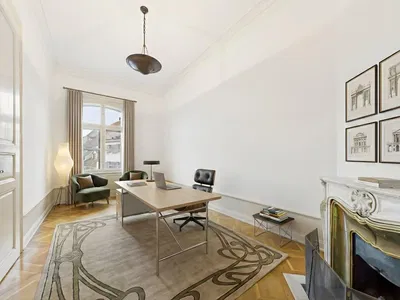 Kitchen; kitchen appliances, wood floor, natural light, modern style, renovated