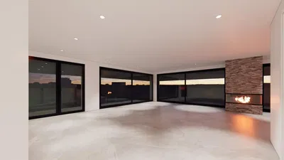 Salon; parquet, lumière naturelle, style moderne, hauteur sous plafond