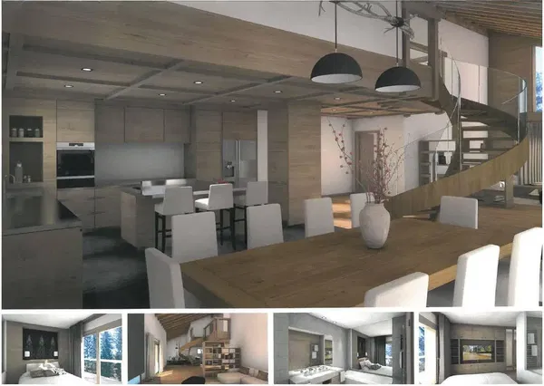 Living room; wood floor, natural light, modern style, high ceiling