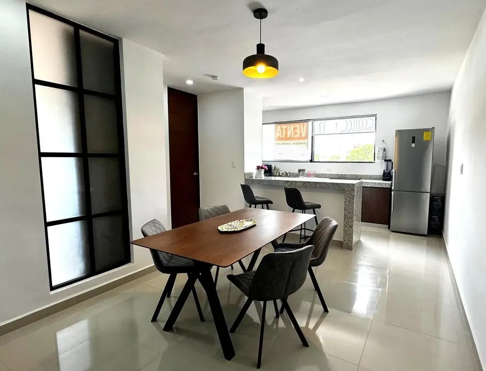 Kitchen; kitchen appliances, wood floor, natural light, modern style, renovated