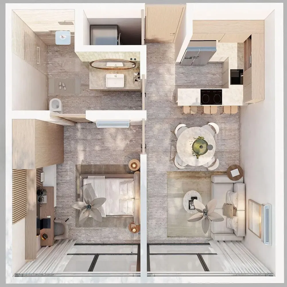 Salon; parquet, lumière naturelle, style moderne, hauteur sous plafond