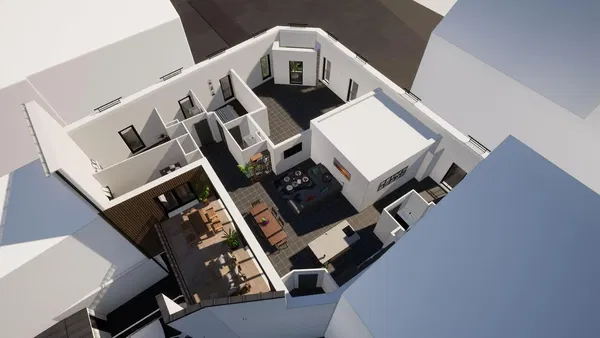 Keuken; keukenapparatuur, houten vloer, natuurlijk licht, moderne stijl, gerenoveerd