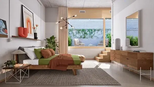 Wohnzimmer; holzboden, tageslicht, moderner stil, hohe decken