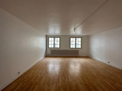 Obývačka; drevená podlaha, prirodzené svetlo, moderný štýl, vysoké stropy