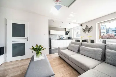 Woonkamer; houten vloer, natuurlijk licht, moderne stijl, hoge plafonds