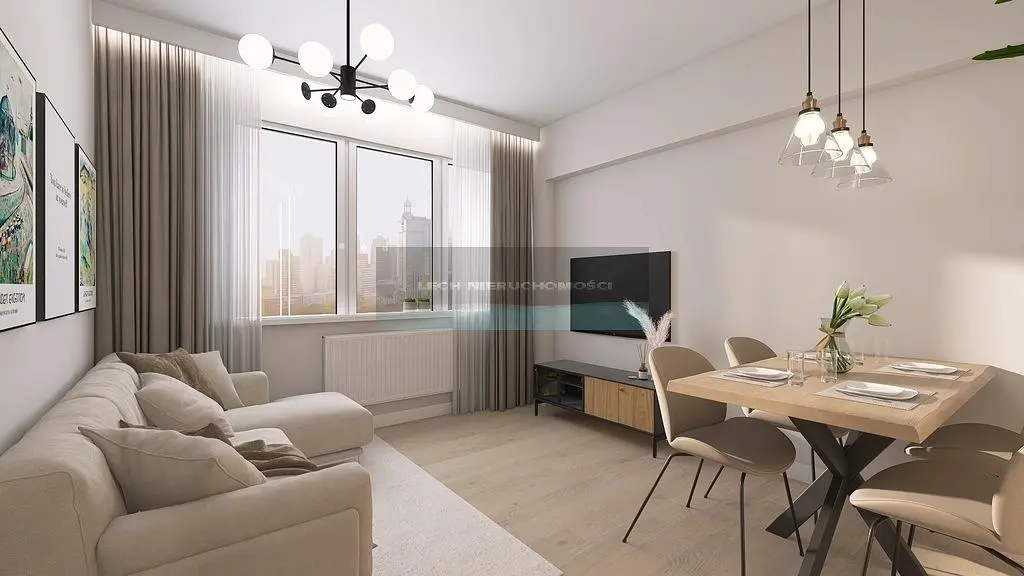 Obývací pokoj; dřevěná podlaha, přirozené světlo, moderní styl, vysoké stropy