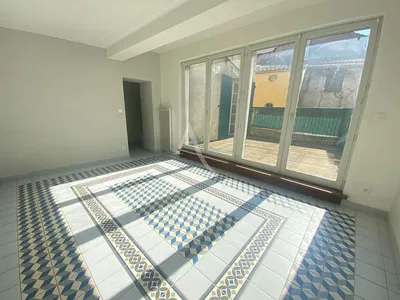 Kitchen; kitchen appliances, wood floor, natural light, modern style, renovated