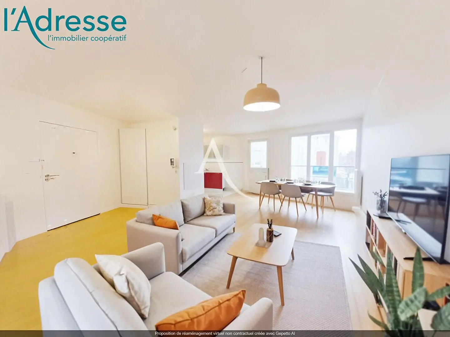 Wohnzimmer; holzboden, tageslicht, moderner stil, hohe decken