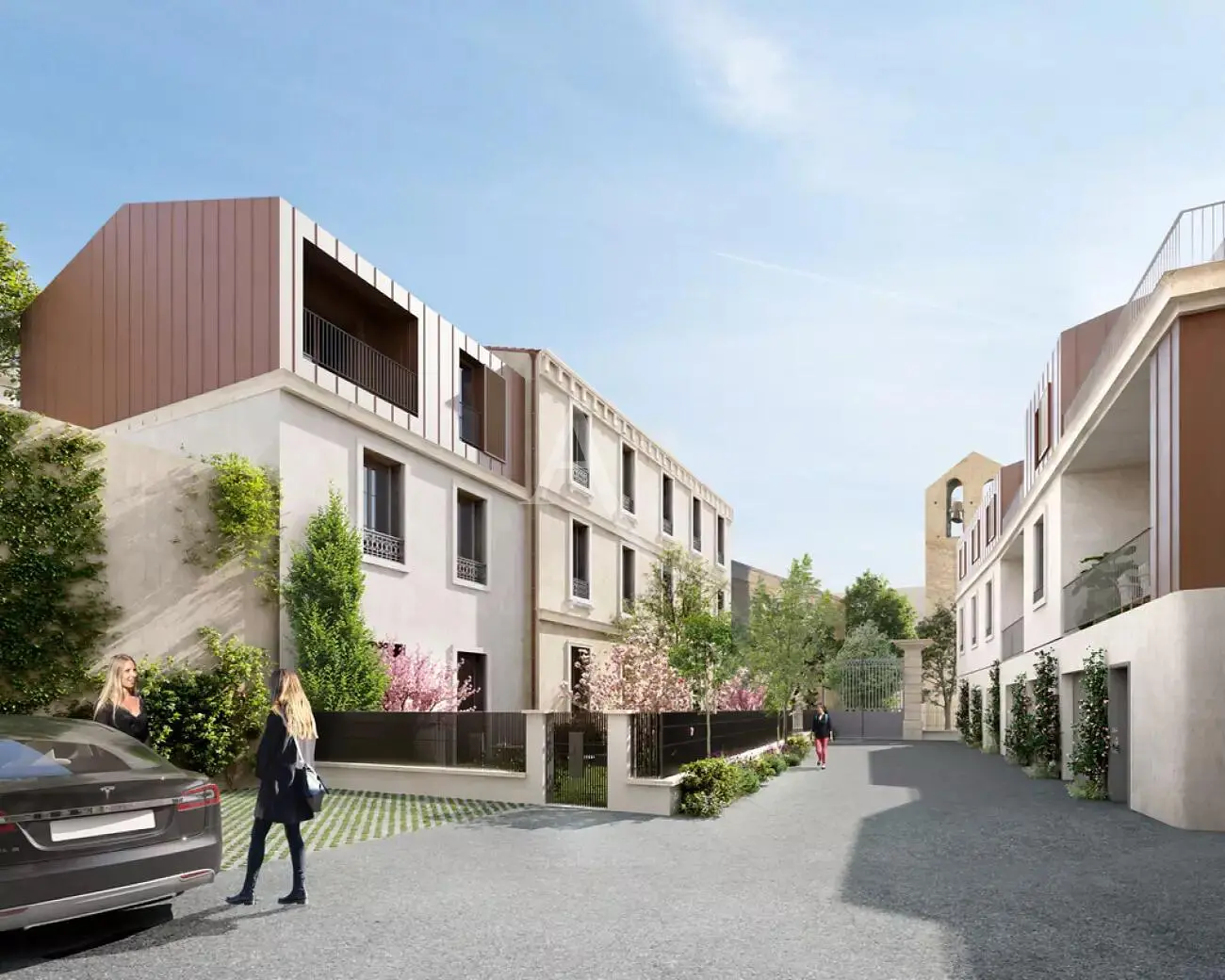 Woonkamer; houten vloer, natuurlijk licht, moderne stijl, hoge plafonds