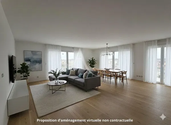Woonkamer; houten vloer, natuurlijk licht, moderne stijl, hoge plafonds