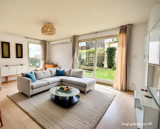 Salon; parquet, lumière naturelle, style moderne, hauteur sous plafond