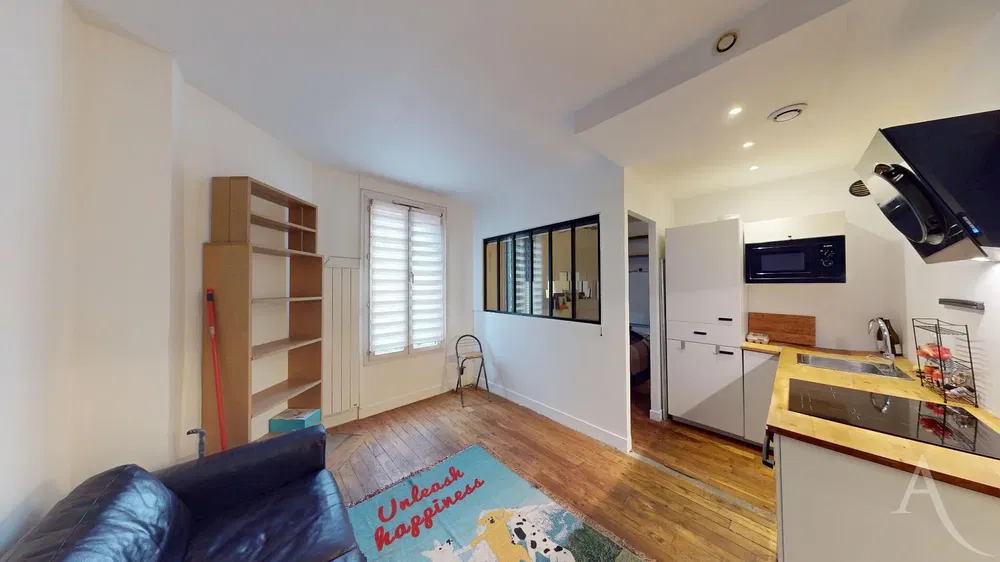 Kitchen; kitchen appliances, wood floor, natural light, modern style, renovated