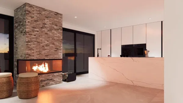 Salon; parquet, lumière naturelle, style moderne, hauteur sous plafond