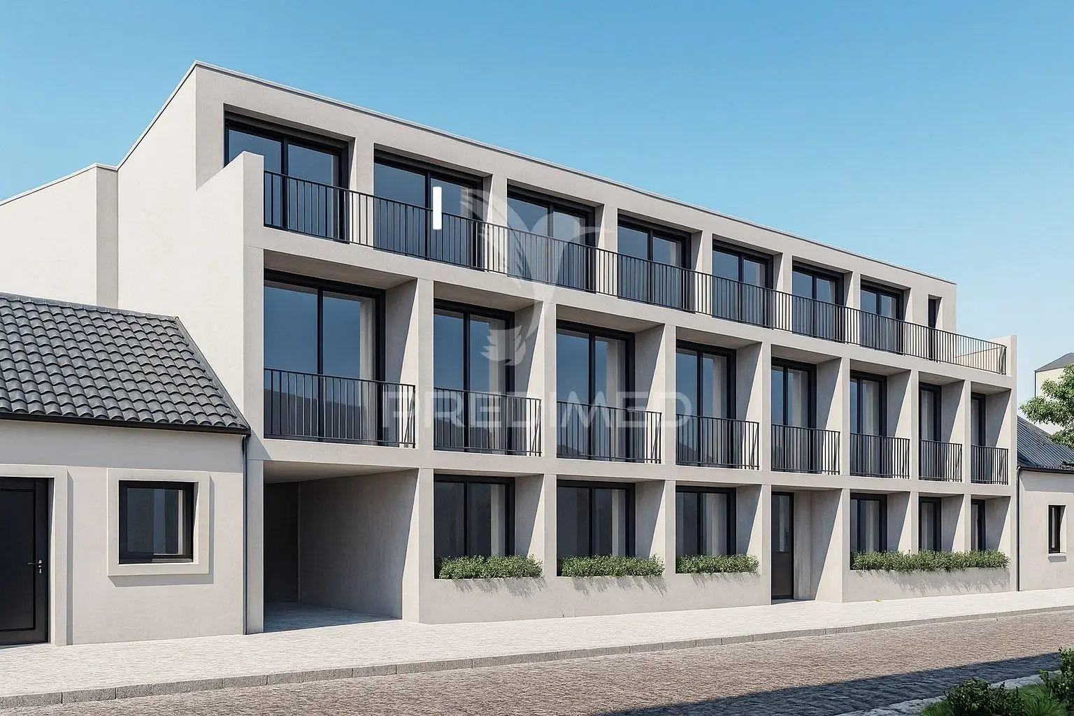 Woonkamer; houten vloer, natuurlijk licht, moderne stijl, hoge plafonds