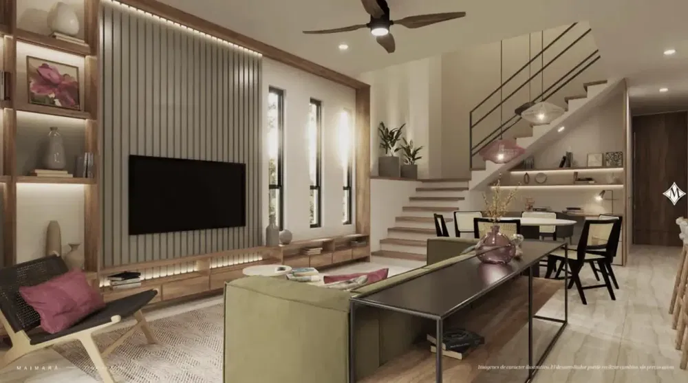 Living room; wood floor, natural light, modern style, high ceiling