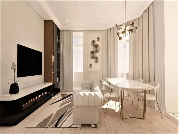 Wohnzimmer; holzboden, tageslicht, moderner stil, hohe decken