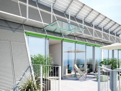 Living room; wood floor, natural light, modern style, high ceiling