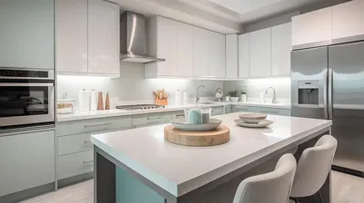 Cozinha; eletrodomésticos, chão de madeira, luz natural, estilo moderno