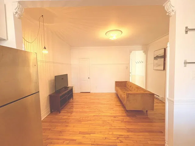 Kitchen; kitchen appliances, wood floor, natural light, modern style