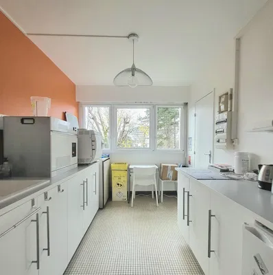 Kuhinja; kuhinjski aparati, drveni pod, prirodno svjetlo, moderni stil