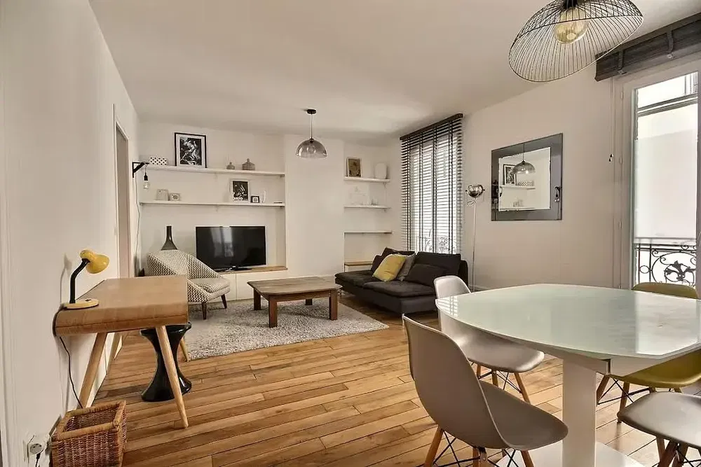 Kitchen; kitchen appliances, wood floor, natural light, modern style