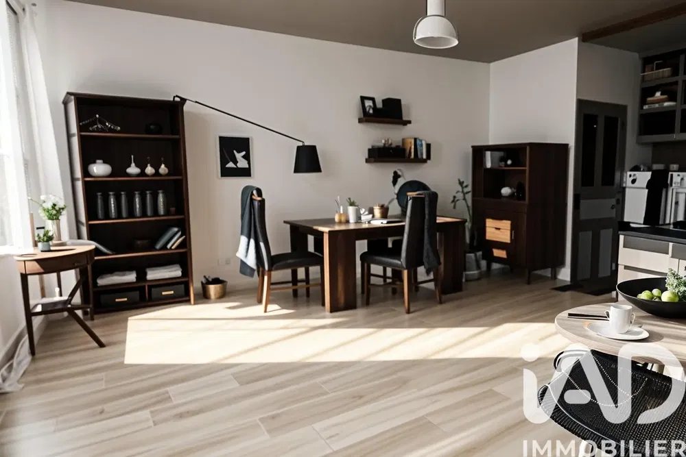 Кухиња; кухињски апарати, дрвени под, природно светло, модерни стил