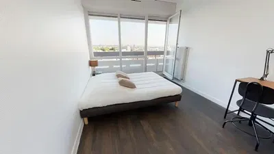 Kitchen; kitchen appliances, wood floor, natural light, modern style