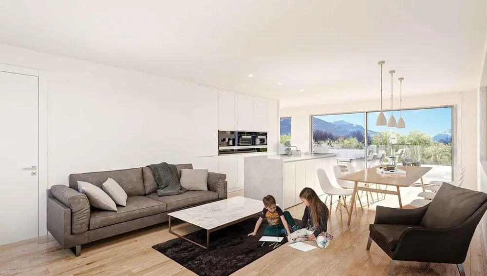 Küche; küchengeräte, holzboden, tageslicht, moderner stil