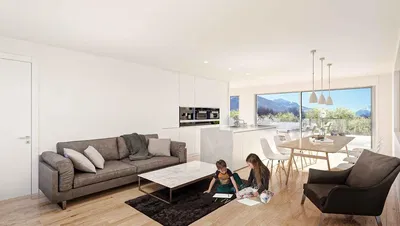 Küche; küchengeräte, holzboden, tageslicht, moderner stil