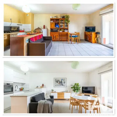 Кухиња; кухињски апарати, дрвени под, природно светло, модерни стил