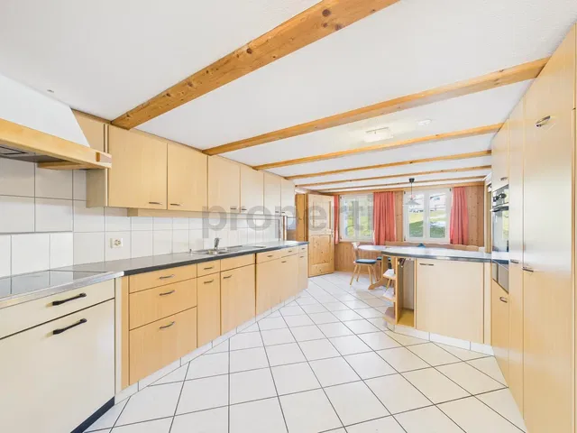 Kuhinja; kuhinjski aparati, drveni pod, prirodno svjetlo, moderni stil