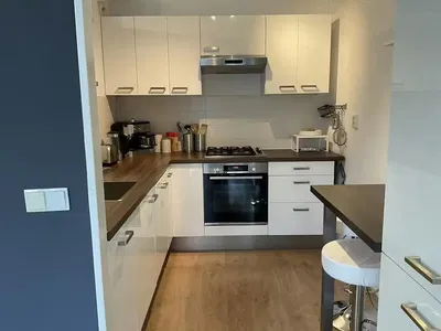 Mutfak; mutfak aletleri, ahşap zemin, doğal ışık, modern stil