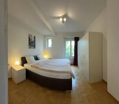 Kitchen; kitchen appliances, wood floor, natural light, modern style